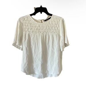 White Zara flowy boho peasant blouse with smocking EUC